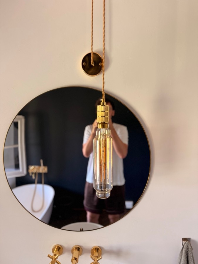 Brass mirror + pendant light sets (2)