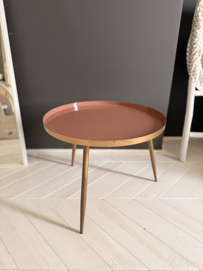 Enamel tray side tables, terracotta (2)